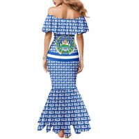 El Salvador Tribal Pattern Family Matching Mermaid Dress and Hawaiian Shirt with National Coat of Arms and Blue White Theme - Wonder Print Shop