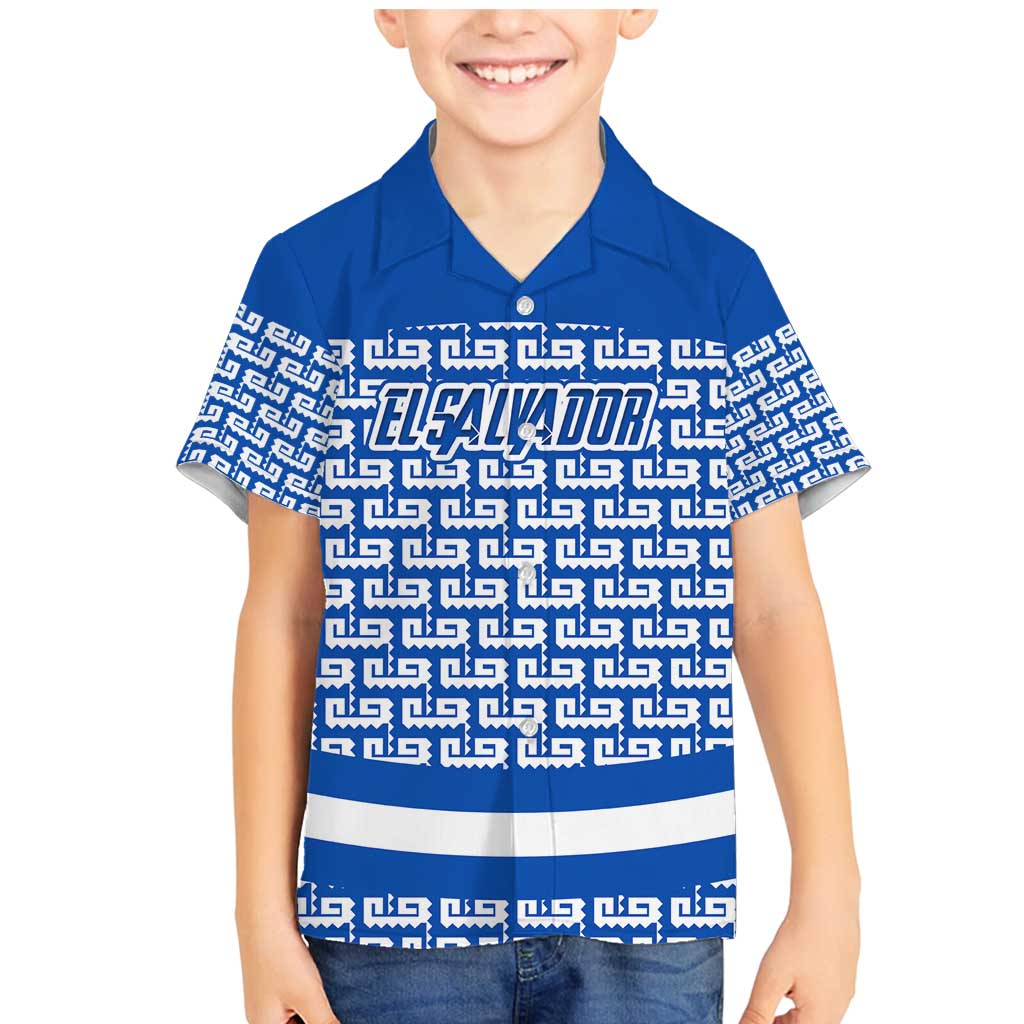 El Salvador Tribal Pattern Family Matching Mermaid Dress and Hawaiian Shirt with National Coat of Arms and Blue White Theme - Wonder Print Shop