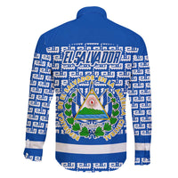 El Salvador Tribal Pattern Family Matching Off The Shoulder Long Sleeve Dress and Hawaiian Shirt with National Coat of Arms and Blue White Theme - Wonder Print Shop