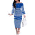 El Salvador Tribal Pattern Family Matching Off The Shoulder Long Sleeve Dress and Hawaiian Shirt with National Coat of Arms and Blue White Theme - Wonder Print Shop