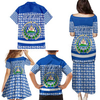 El Salvador Tribal Pattern Family Matching Puletasi and Hawaiian Shirt with National Coat of Arms and Blue White Theme - Wonder Print Shop