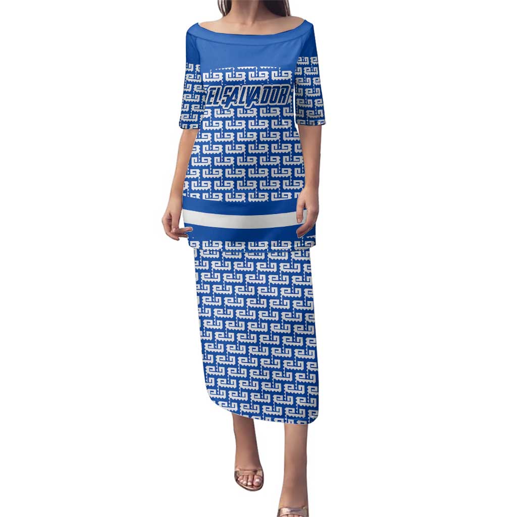 El Salvador Tribal Pattern Family Matching Puletasi and Hawaiian Shirt with National Coat of Arms and Blue White Theme - Wonder Print Shop