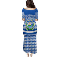 El Salvador Tribal Pattern Family Matching Puletasi and Hawaiian Shirt with National Coat of Arms and Blue White Theme - Wonder Print Shop