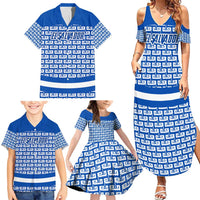 El Salvador Tribal Pattern Family Matching Summer Maxi Dress and Hawaiian Shirt with National Coat of Arms and Blue White Theme - Wonder Print Shop