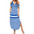 El Salvador Tribal Pattern Family Matching Summer Maxi Dress and Hawaiian Shirt with National Coat of Arms and Blue White Theme - Wonder Print Shop