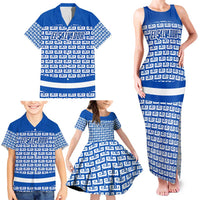 El Salvador Tribal Pattern Family Matching Tank Maxi Dress and Hawaiian Shirt with National Coat of Arms and Blue White Theme - Wonder Print Shop