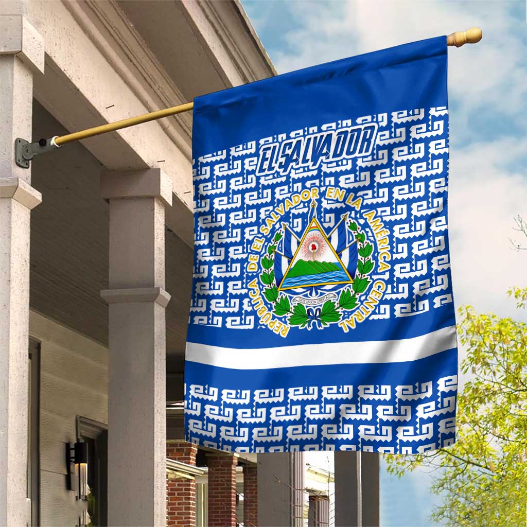 El Salvador Tribal Pattern Garden Flag with National Coat of Arms and Blue White Theme - Wonder Print Shop