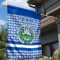 El Salvador Tribal Pattern Garden Flag with National Coat of Arms and Blue White Theme - Wonder Print Shop