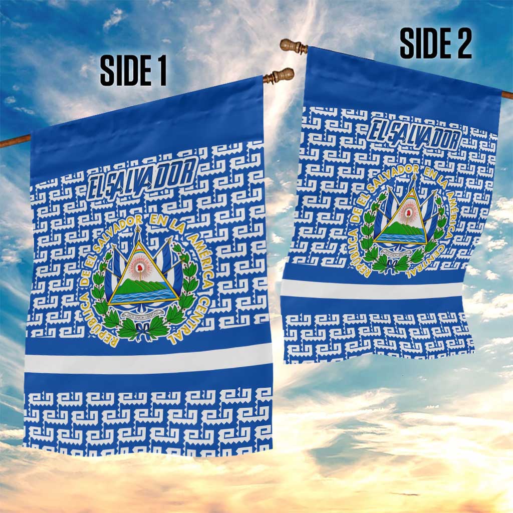 El Salvador Tribal Pattern Garden Flag with National Coat of Arms and Blue White Theme - Wonder Print Shop