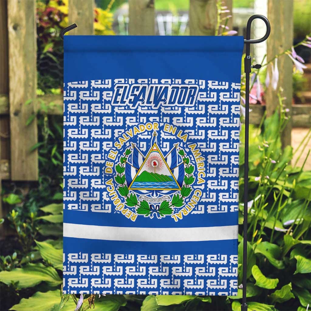 El Salvador Tribal Pattern Garden Flag with National Coat of Arms and Blue White Theme - Wonder Print Shop