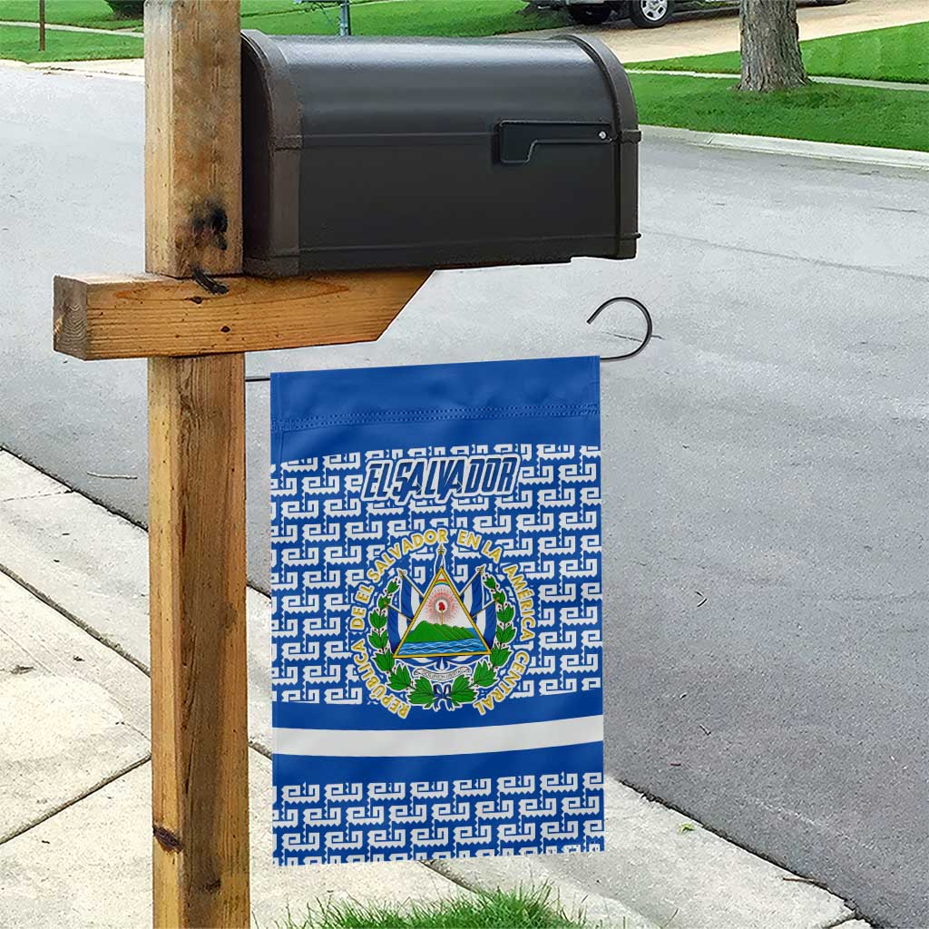 El Salvador Tribal Pattern Garden Flag with National Coat of Arms and Blue White Theme - Wonder Print Shop