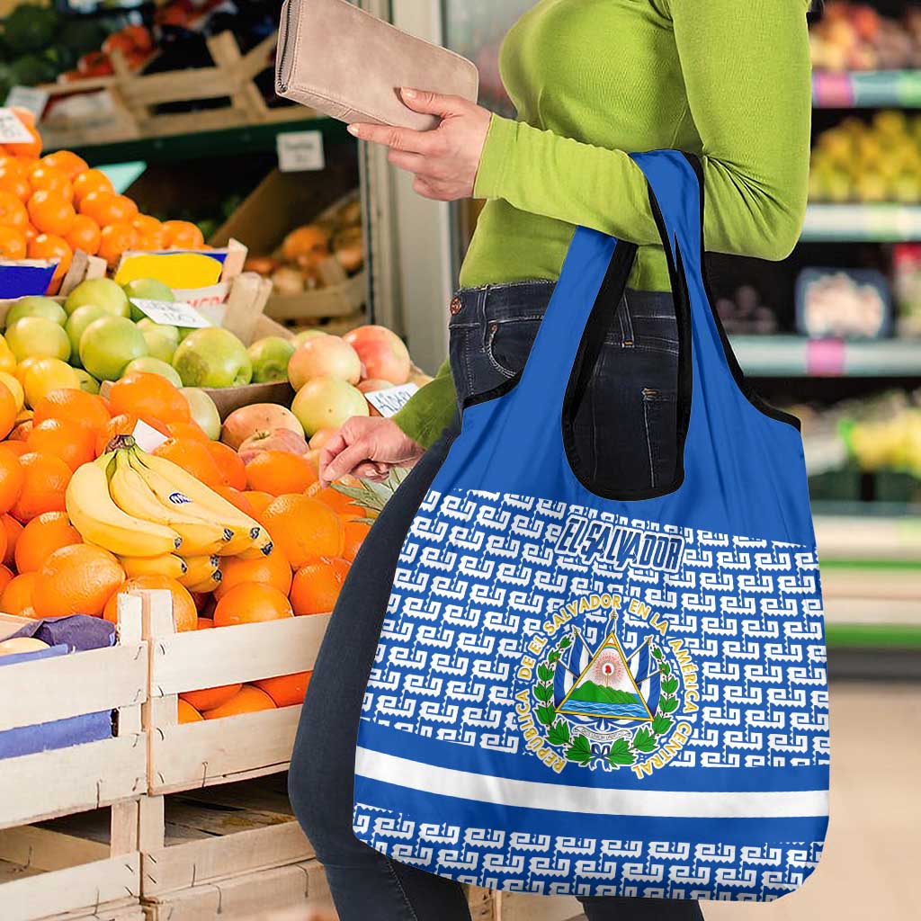 El Salvador Tribal Pattern Grocery Bag with National Coat of Arms and Blue White Theme - Wonder Print Shop