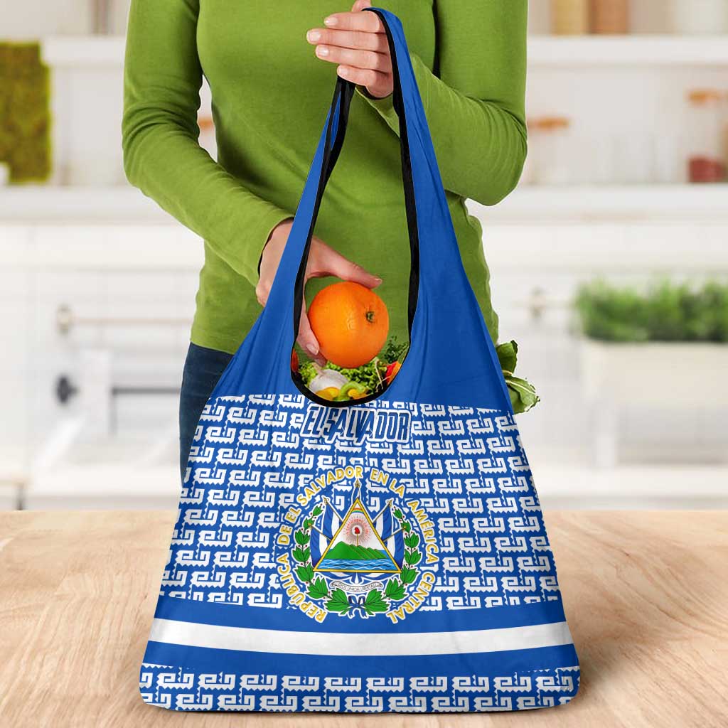 El Salvador Tribal Pattern Grocery Bag with National Coat of Arms and Blue White Theme - Wonder Print Shop