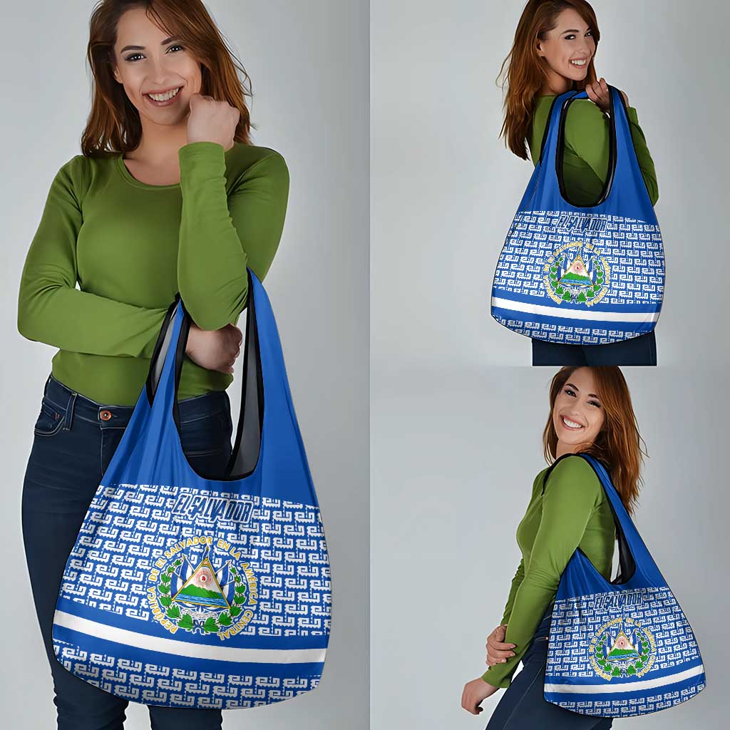 El Salvador Tribal Pattern Grocery Bag with National Coat of Arms and Blue White Theme - Wonder Print Shop