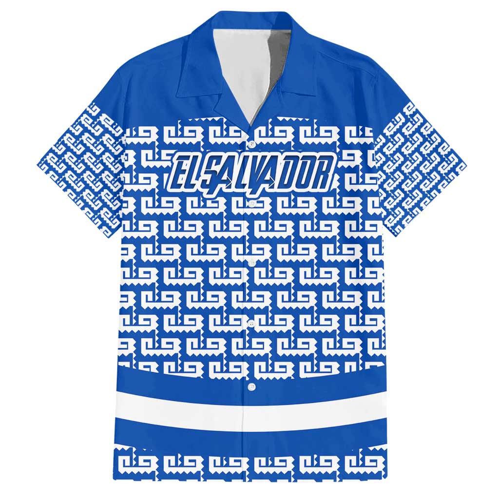 El Salvador Tribal Pattern Hawaiian Shirt with National Coat of Arms and Blue White Theme - Wonder Print Shop