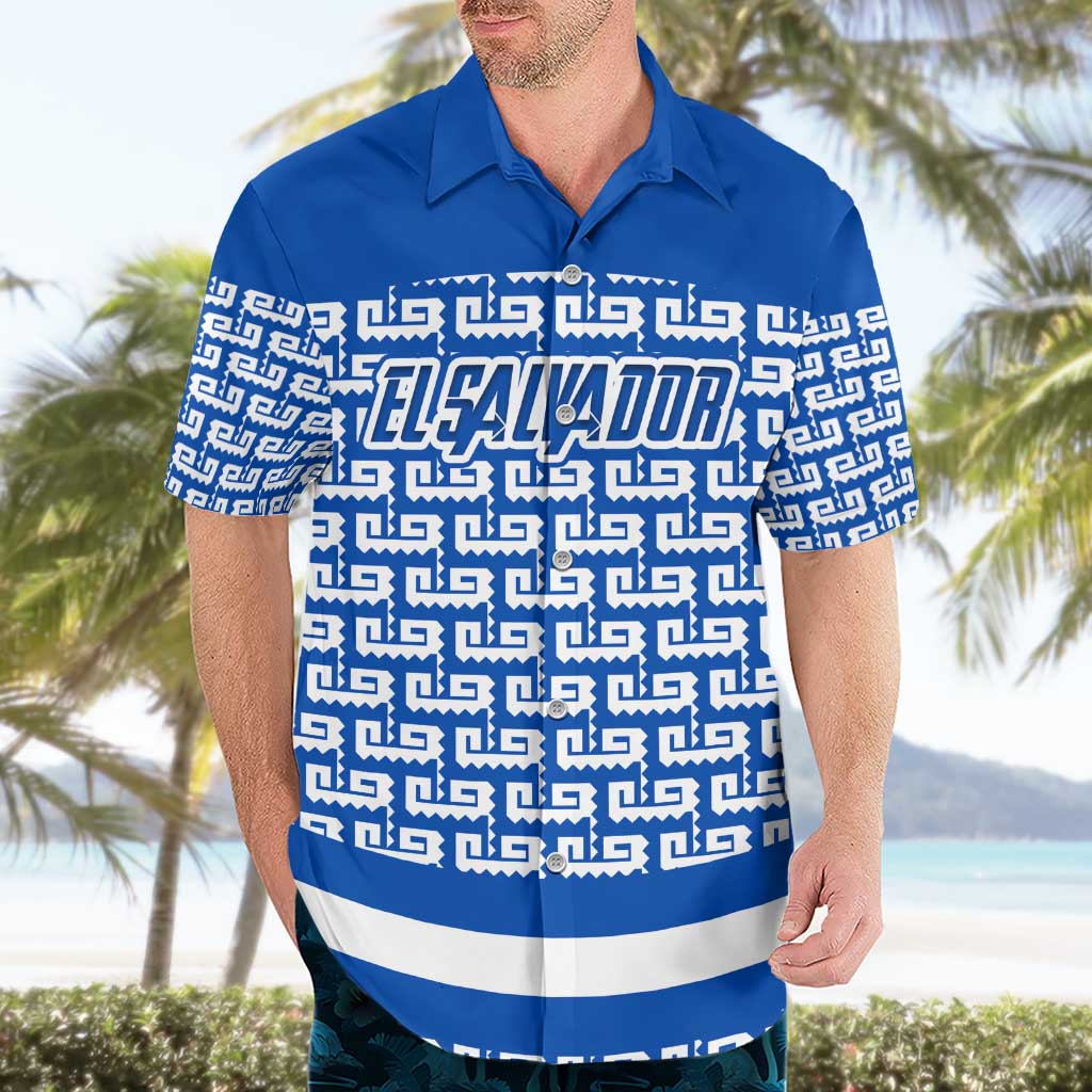 El Salvador Tribal Pattern Hawaiian Shirt with National Coat of Arms and Blue White Theme - Wonder Print Shop