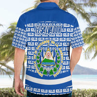 El Salvador Tribal Pattern Hawaiian Shirt with National Coat of Arms and Blue White Theme - Wonder Print Shop