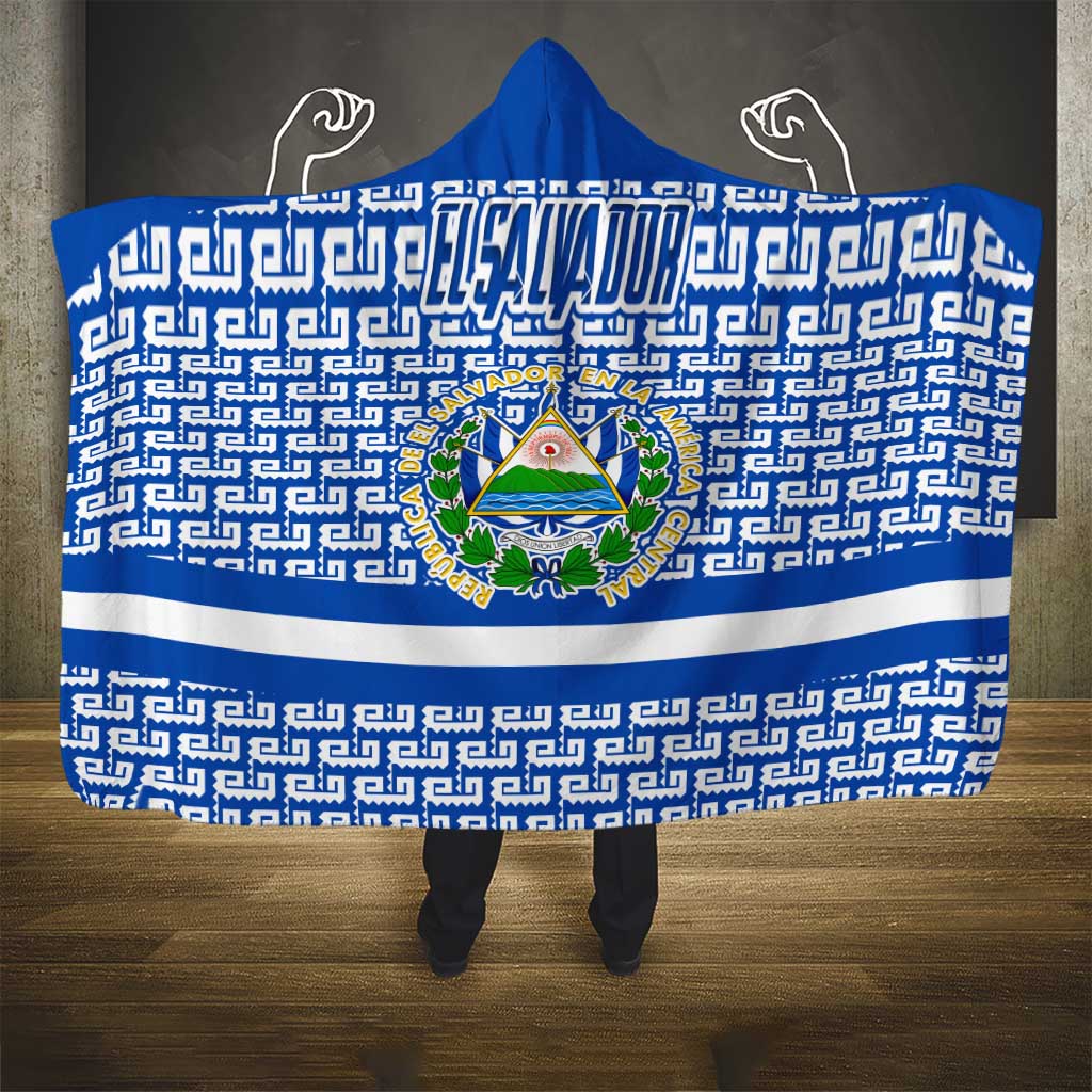 El Salvador Tribal Pattern Hooded Blanket with National Coat of Arms and Blue White Theme - Wonder Print Shop