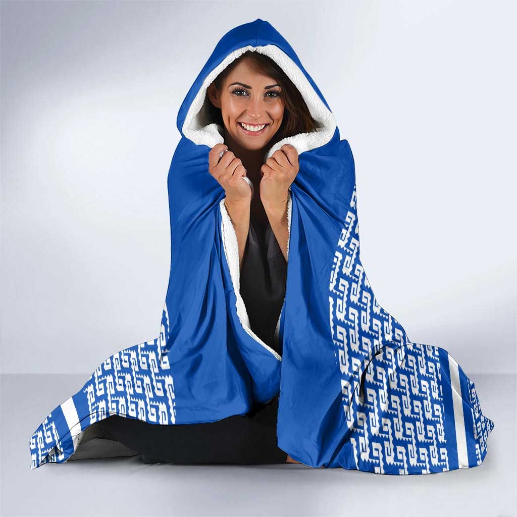 El Salvador Tribal Pattern Hooded Blanket with National Coat of Arms and Blue White Theme - Wonder Print Shop