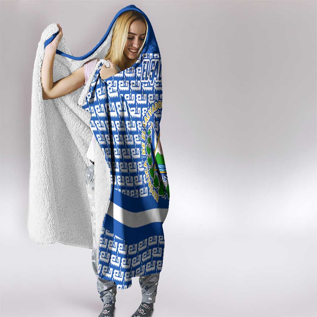 El Salvador Tribal Pattern Hooded Blanket with National Coat of Arms and Blue White Theme - Wonder Print Shop