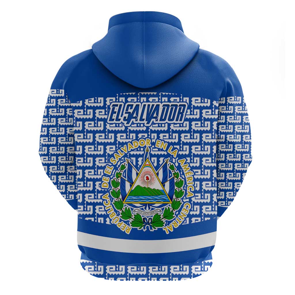 El Salvador Tribal Pattern Hoodie with National Coat of Arms and Blue White Theme - Wonder Print Shop