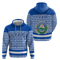 El Salvador Tribal Pattern Hoodie with National Coat of Arms and Blue White Theme - Wonder Print Shop