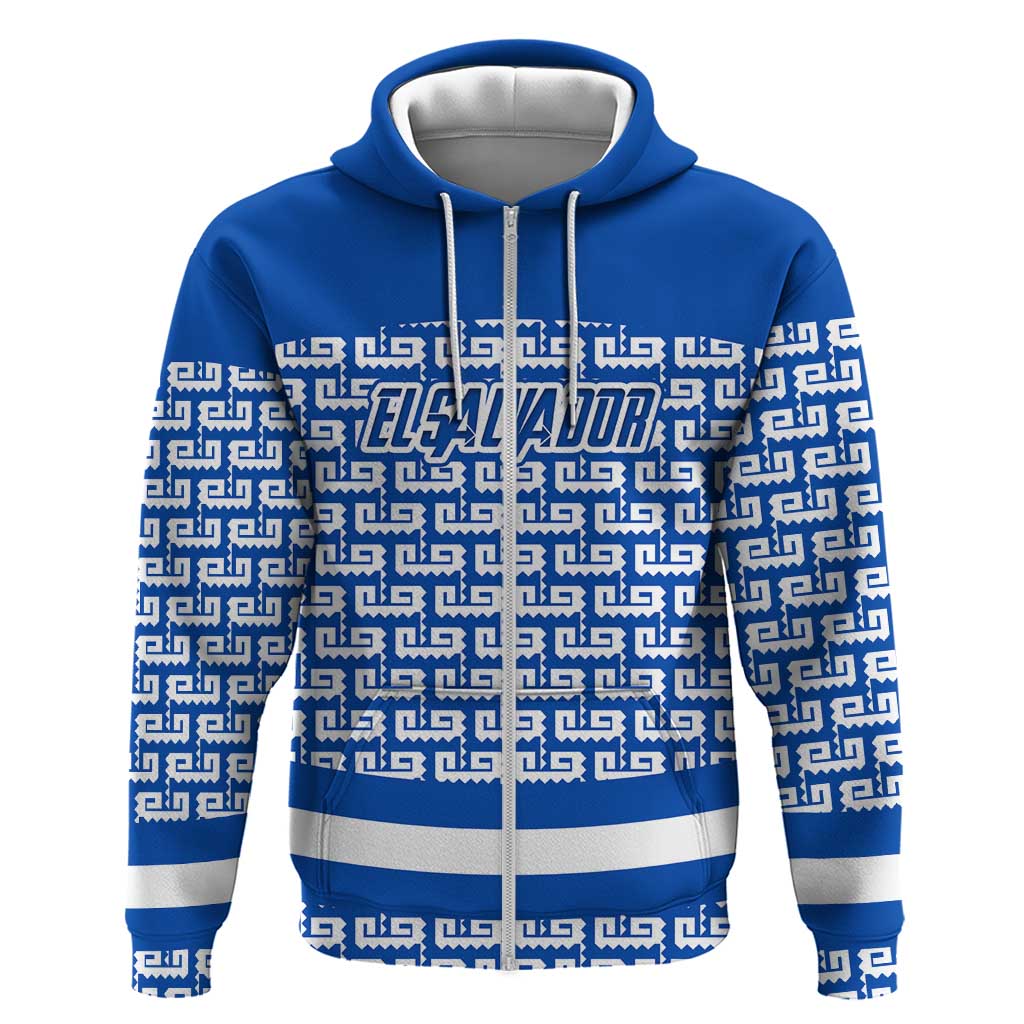 El Salvador Tribal Pattern Hoodie with National Coat of Arms and Blue White Theme - Wonder Print Shop