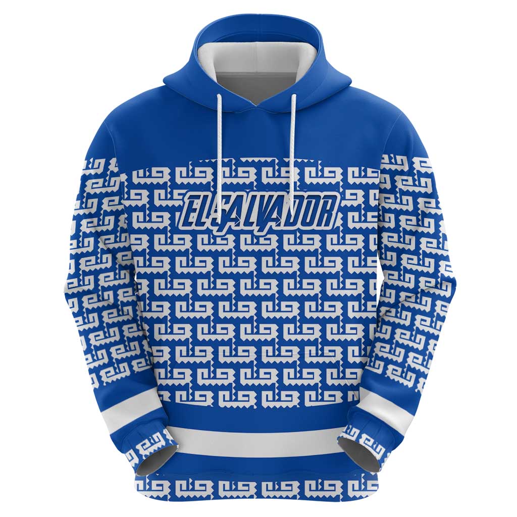 El Salvador Tribal Pattern Hoodie with National Coat of Arms and Blue White Theme - Wonder Print Shop
