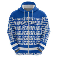 El Salvador Tribal Pattern Hoodie with National Coat of Arms and Blue White Theme - Wonder Print Shop