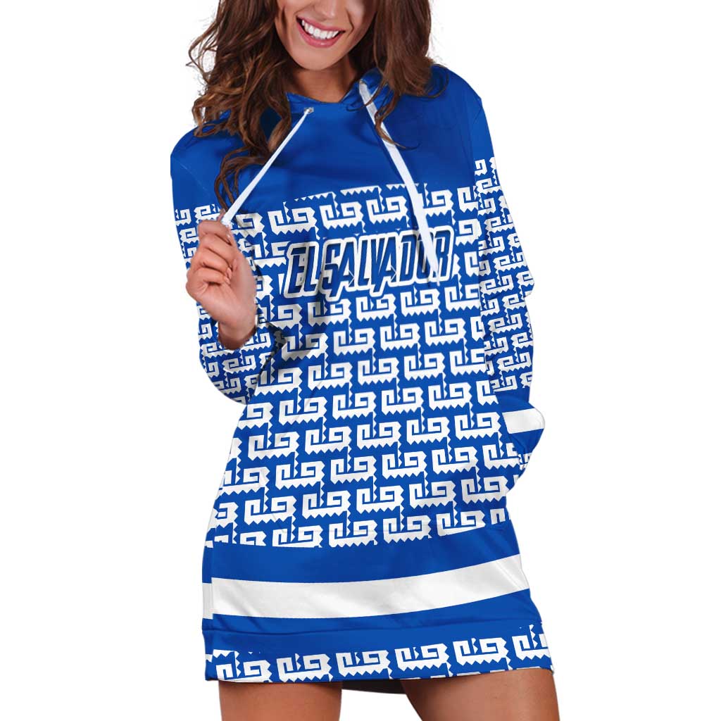 El Salvador Tribal Pattern Hoodie Dress with National Coat of Arms and Blue White Theme - Wonder Print Shop