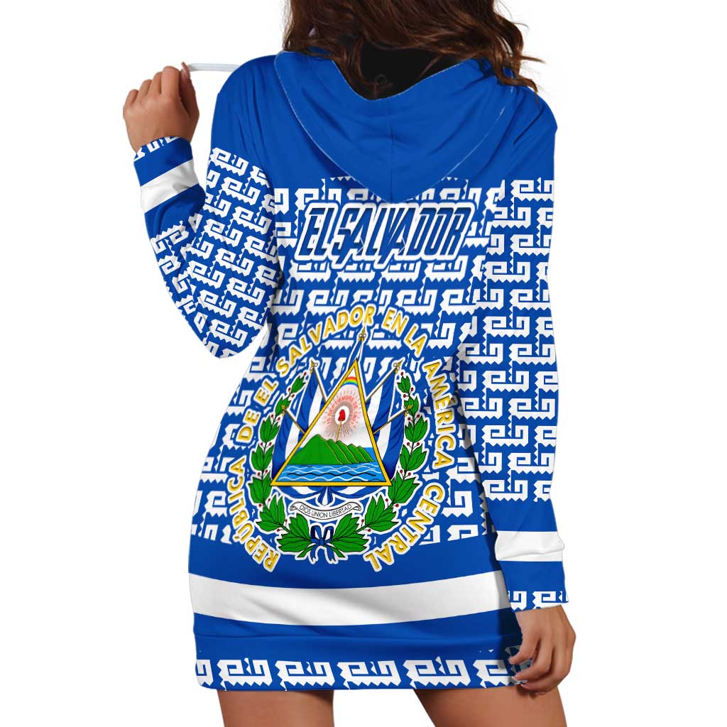 El Salvador Tribal Pattern Hoodie Dress with National Coat of Arms and Blue White Theme - Wonder Print Shop