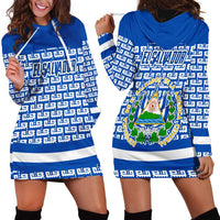 El Salvador Tribal Pattern Hoodie Dress with National Coat of Arms and Blue White Theme - Wonder Print Shop