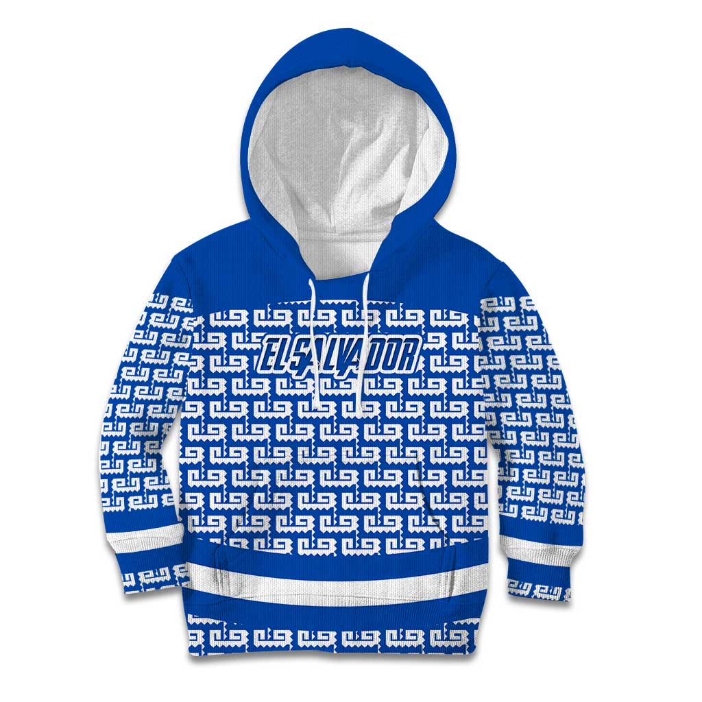 El Salvador Tribal Pattern Kid Hoodie with National Coat of Arms and Blue White Theme - Wonder Print Shop