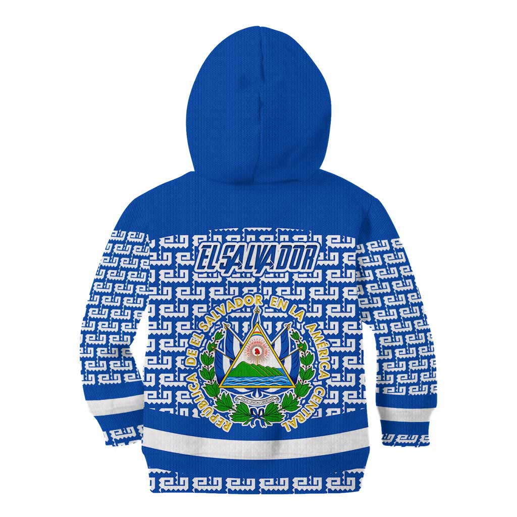 El Salvador Tribal Pattern Kid Hoodie with National Coat of Arms and Blue White Theme - Wonder Print Shop