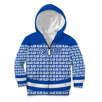El Salvador Tribal Pattern Kid Hoodie with National Coat of Arms and Blue White Theme - Wonder Print Shop