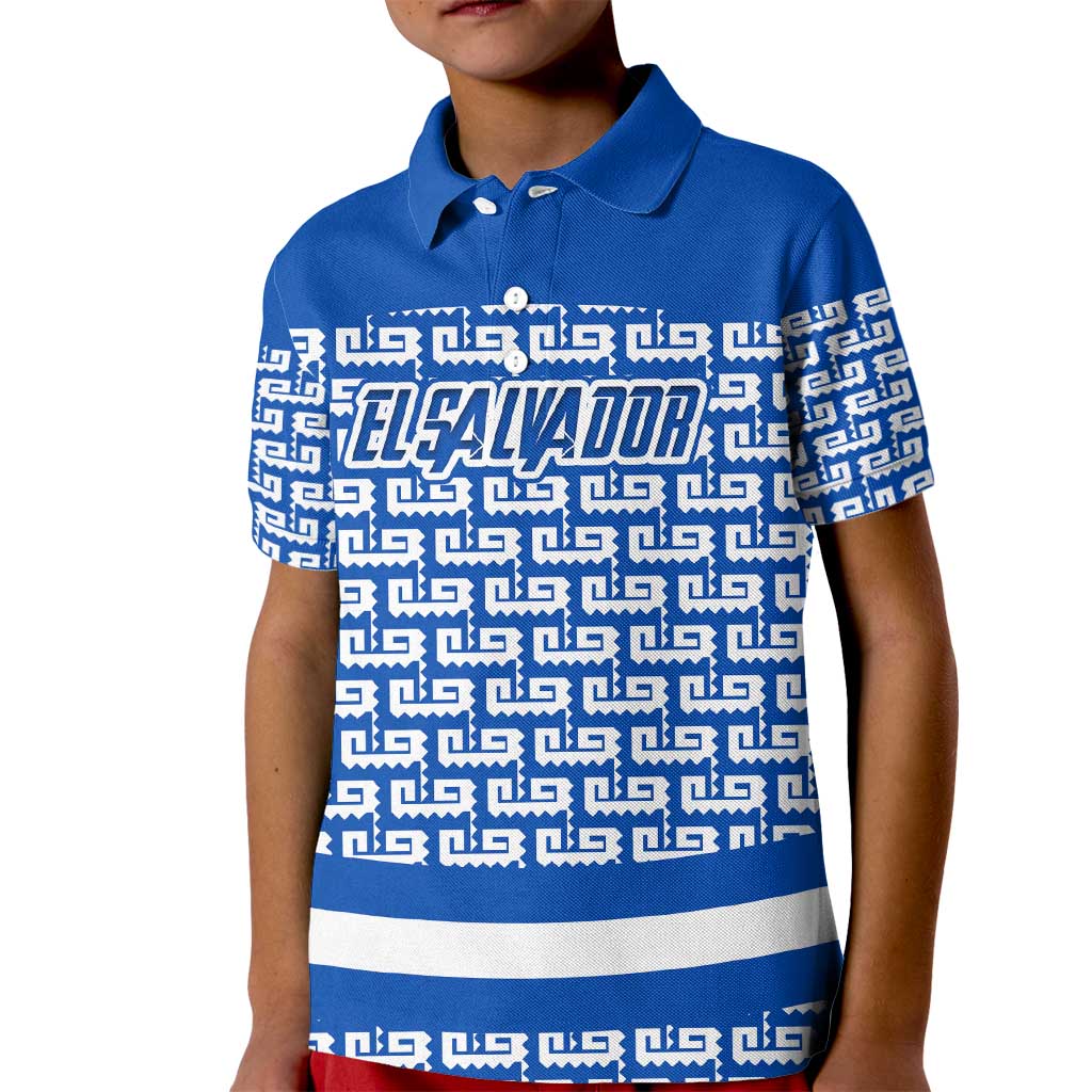 El Salvador Tribal Pattern Kid Polo Shirt with National Coat of Arms and Blue White Theme - Wonder Print Shop