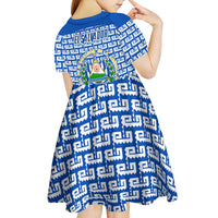 El Salvador Tribal Pattern Kid Short Sleeve Dress with National Coat of Arms and Blue White Theme - Wonder Print Shop