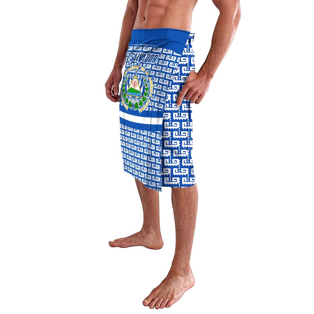 El Salvador Tribal Pattern Lavalava with National Coat of Arms and Blue White Theme - Wonder Print Shop