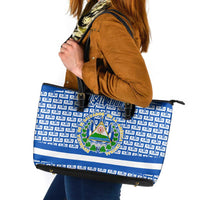 El Salvador Tribal Pattern Leather Tote Bag with National Coat of Arms and Blue White Theme - Wonder Print Shop