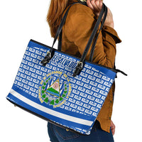 El Salvador Tribal Pattern Leather Tote Bag with National Coat of Arms and Blue White Theme - Wonder Print Shop