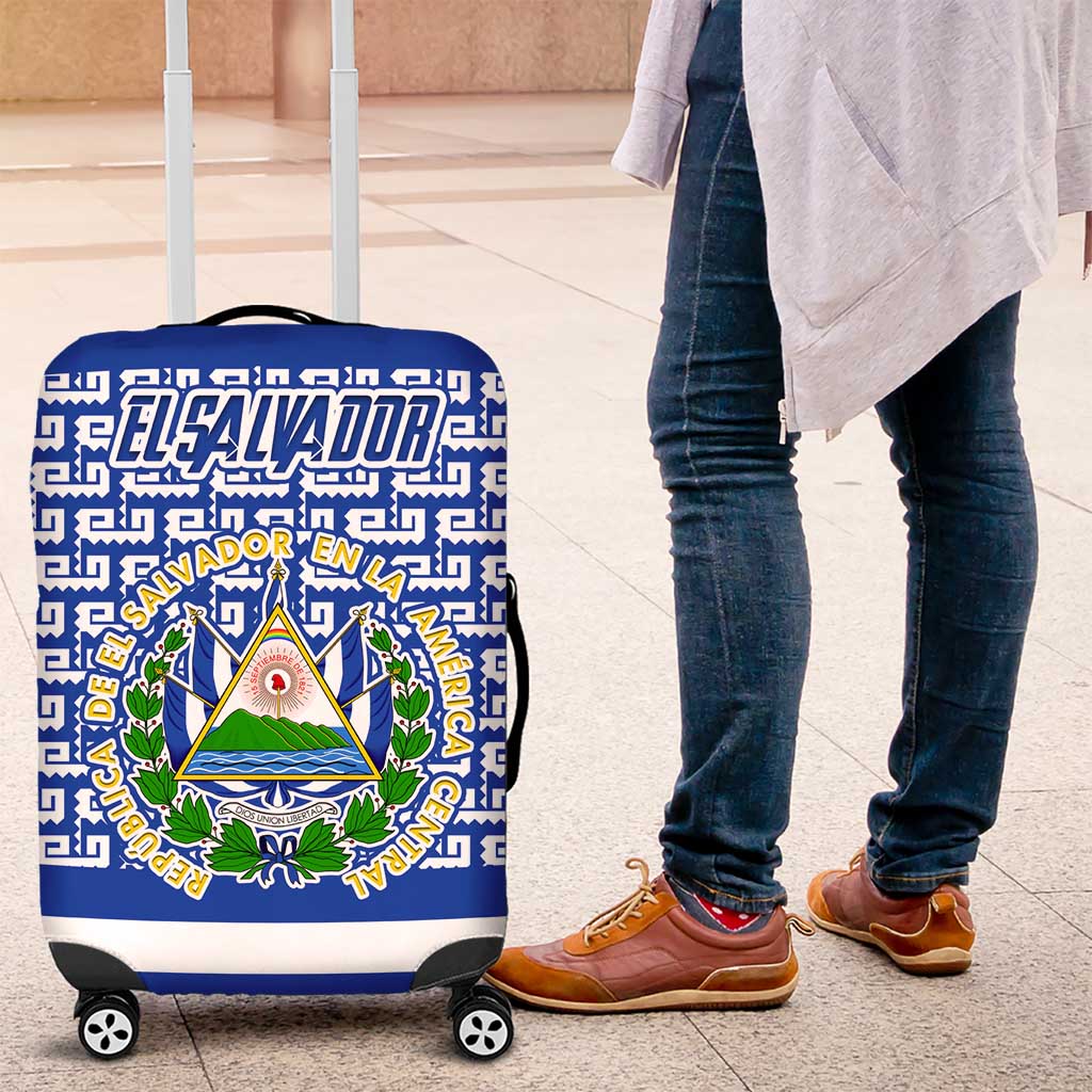 El Salvador Tribal Pattern Luggage Cover with National Coat of Arms and Blue White Theme - Wonder Print Shop
