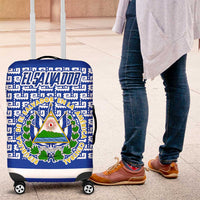 El Salvador Tribal Pattern Luggage Cover with National Coat of Arms and Blue White Theme - Wonder Print Shop