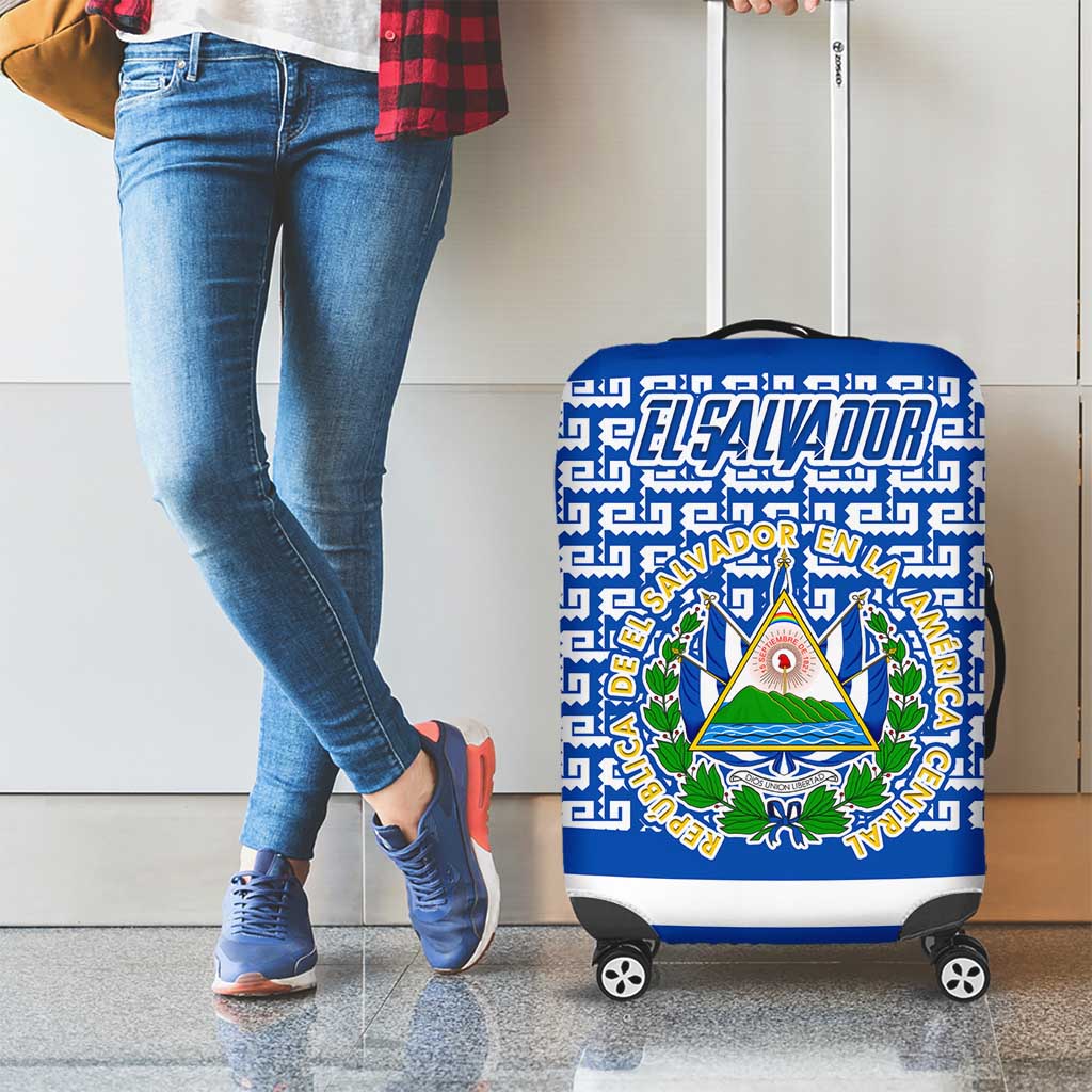 El Salvador Tribal Pattern Luggage Cover with National Coat of Arms and Blue White Theme - Wonder Print Shop