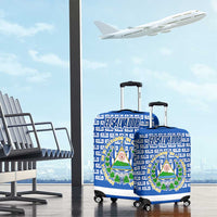 El Salvador Tribal Pattern Luggage Cover with National Coat of Arms and Blue White Theme - Wonder Print Shop