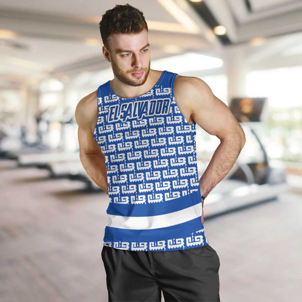 El Salvador Tribal Pattern Men Tank Top with National Coat of Arms and Blue White Theme - Wonder Print Shop