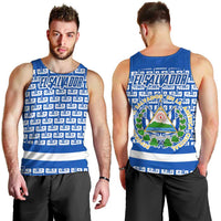 El Salvador Tribal Pattern Men Tank Top with National Coat of Arms and Blue White Theme - Wonder Print Shop