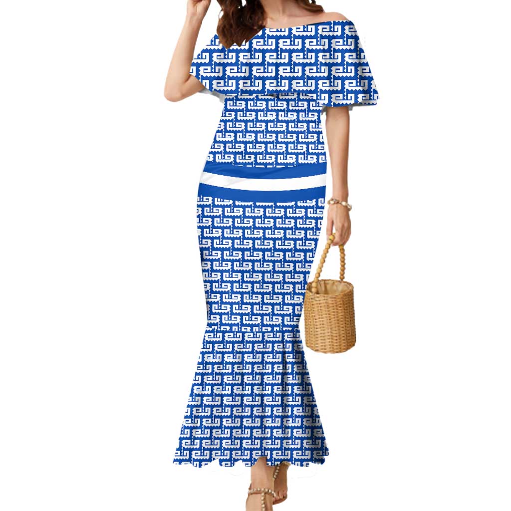 El Salvador Tribal Pattern Mermaid Dress with National Coat of Arms and Blue White Theme - Wonder Print Shop