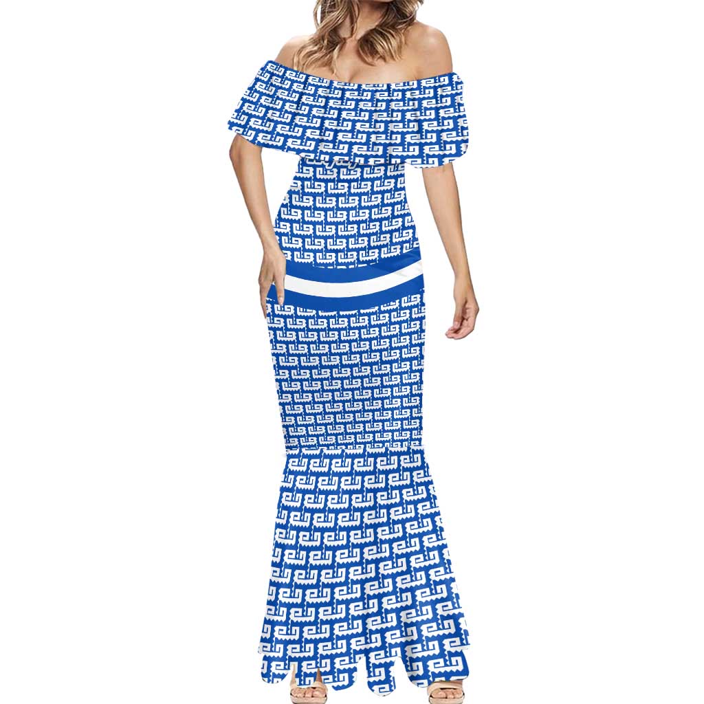 El Salvador Tribal Pattern Mermaid Dress with National Coat of Arms and Blue White Theme - Wonder Print Shop