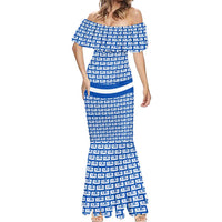 El Salvador Tribal Pattern Mermaid Dress with National Coat of Arms and Blue White Theme - Wonder Print Shop