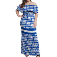 El Salvador Tribal Pattern Off Shoulder Maxi Dress with National Coat of Arms and Blue White Theme - Wonder Print Shop